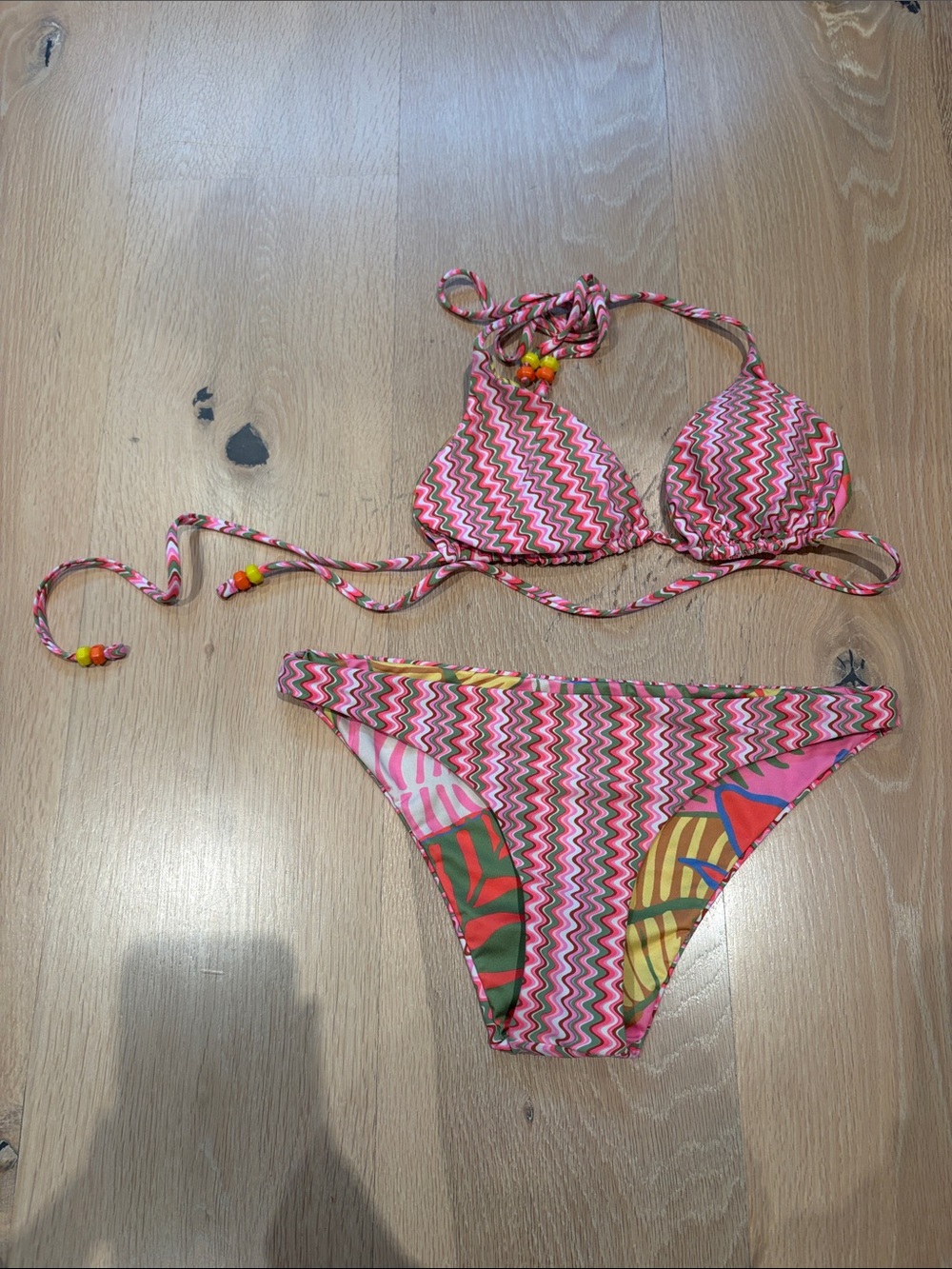 Pink Multicolor Zigzag Triangle Bikini Set